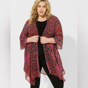 Torrid Plus Size Hanky Hem Chiffon Gauze Kimono Geo Patchwork